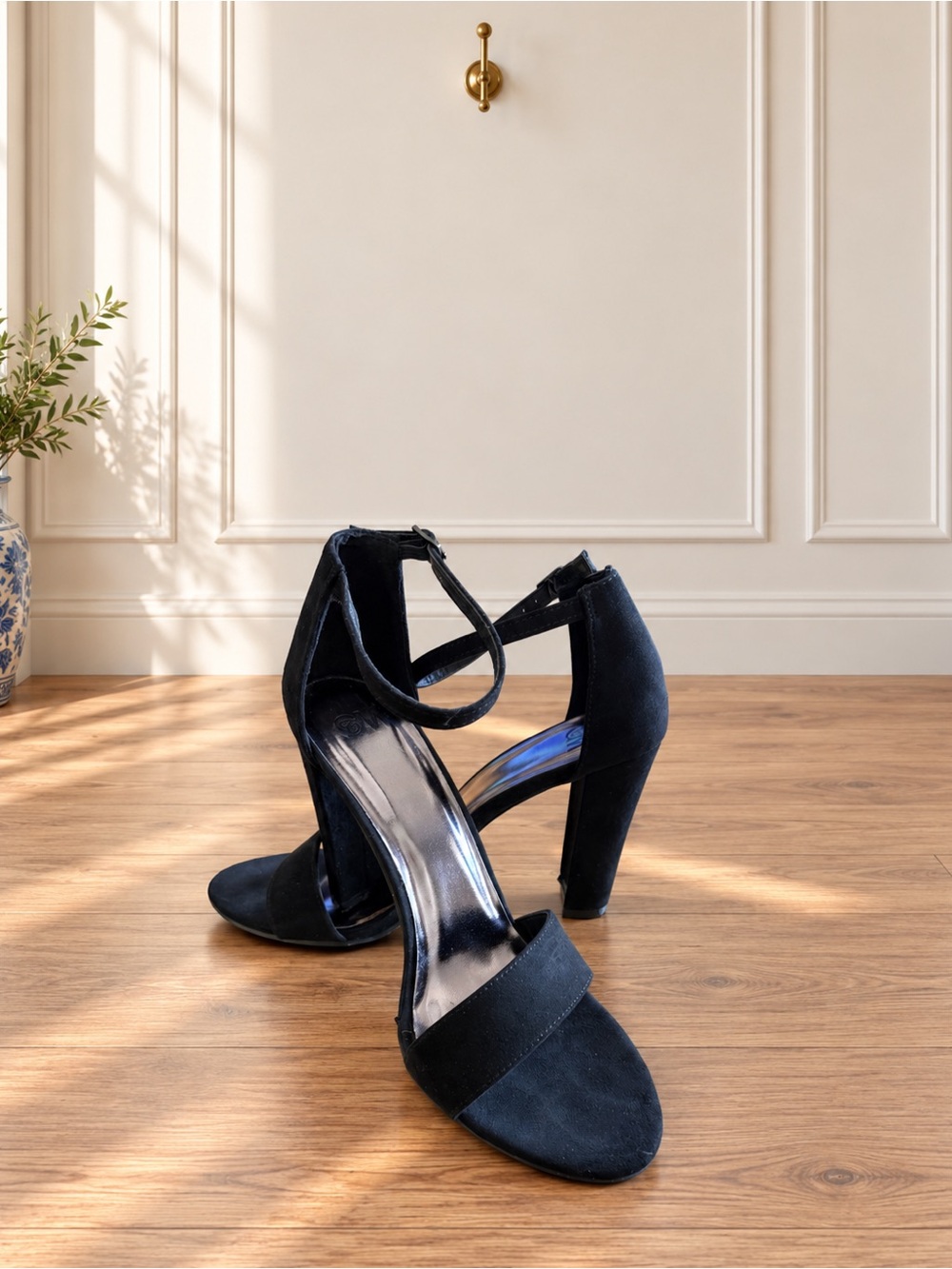 Classic Black Suede Ankle-Strap High Heels